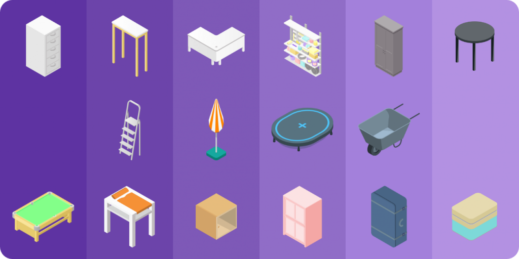 isometric furniture items for offices and gardens